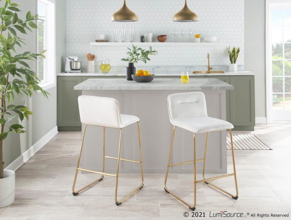Casper Gold Cream Velvet Contemporary Counter Stools Set of 2