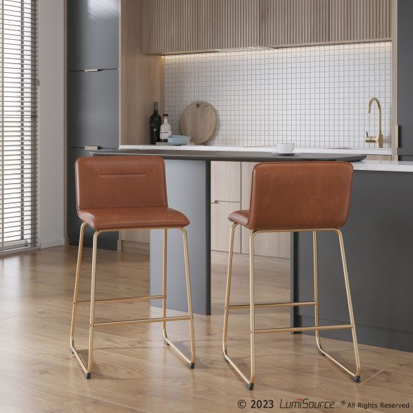 Casper Gold and Camel Contemporary Counter Stools Set of 2 1