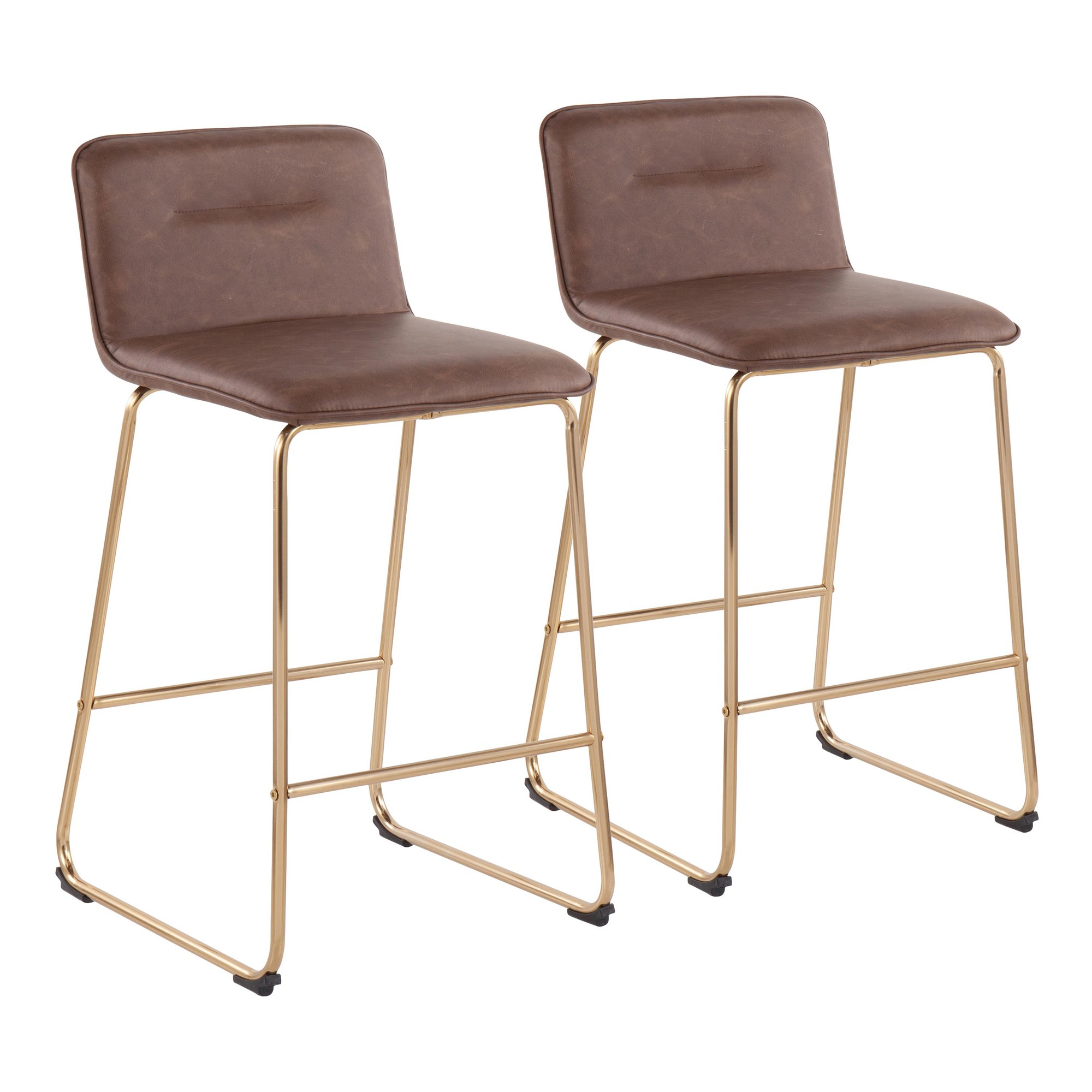 Casper Gold and Espresso Faux Leather Counter Stools (Set of 2) 3 Casper Gold and Espresso Faux Leather Counter Stools (Set of 2) - Image 3