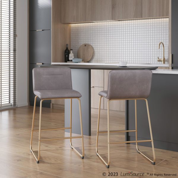 Casper Gold and Grey Faux Leather Counter Stools Set of 2 1