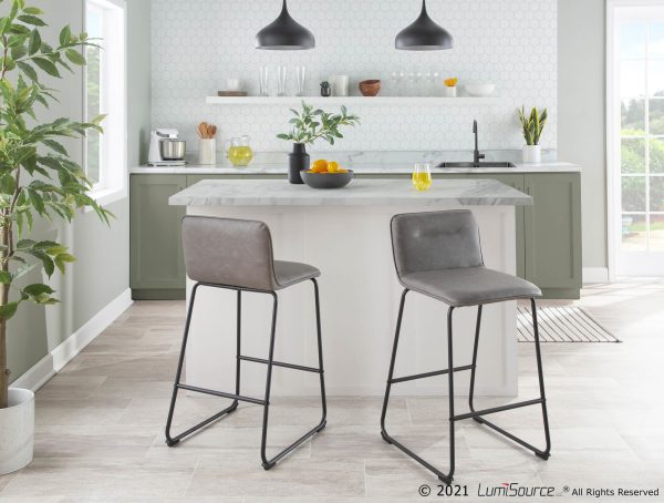 Casper Grey Faux Leather Black Metal Counter Stools Set of 2 2