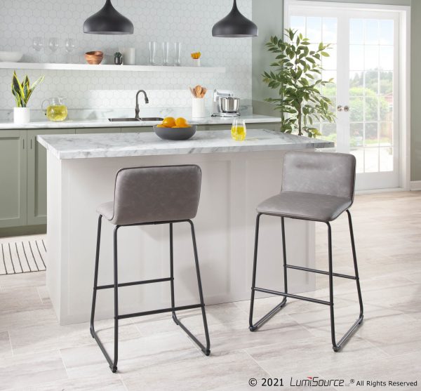 Casper Grey Faux Leather Black Metal Counter Stools Set of 2 3