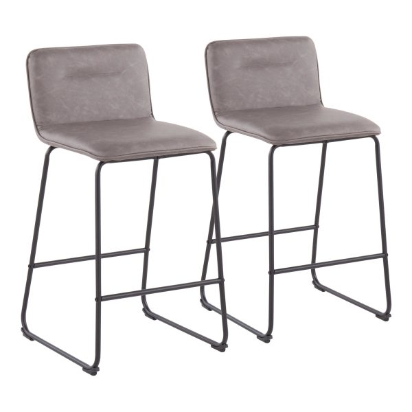Casper Grey Faux Leather Black Metal Counter Stools Set of 2 4