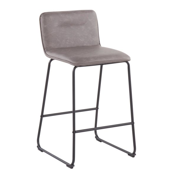 Casper Grey Faux Leather Black Metal Counter Stools Set of 2 5