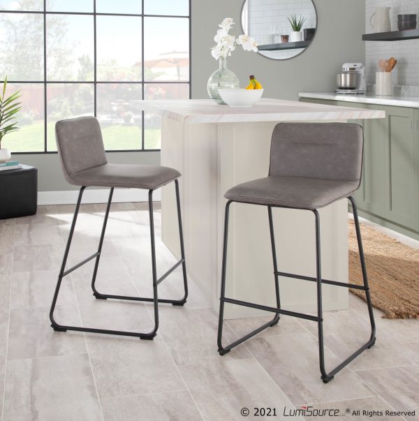 Casper Grey Faux Leather Black Metal Counter Stools Set of 2