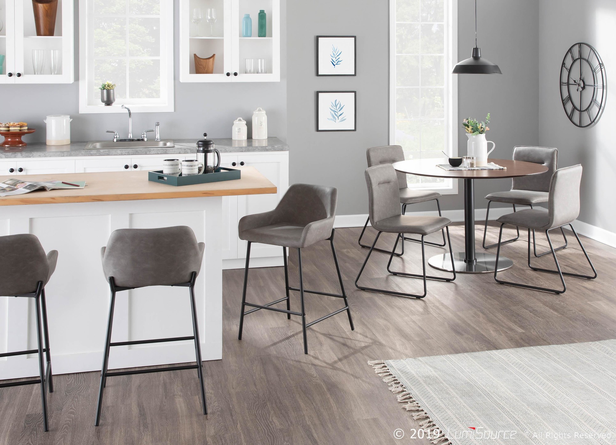 Casper Industrial Grey Faux Leather Black Metal Chair (Set of 2) 2 Casper Industrial Grey Faux Leather Black Metal Chair (Set of 2) - Image 2