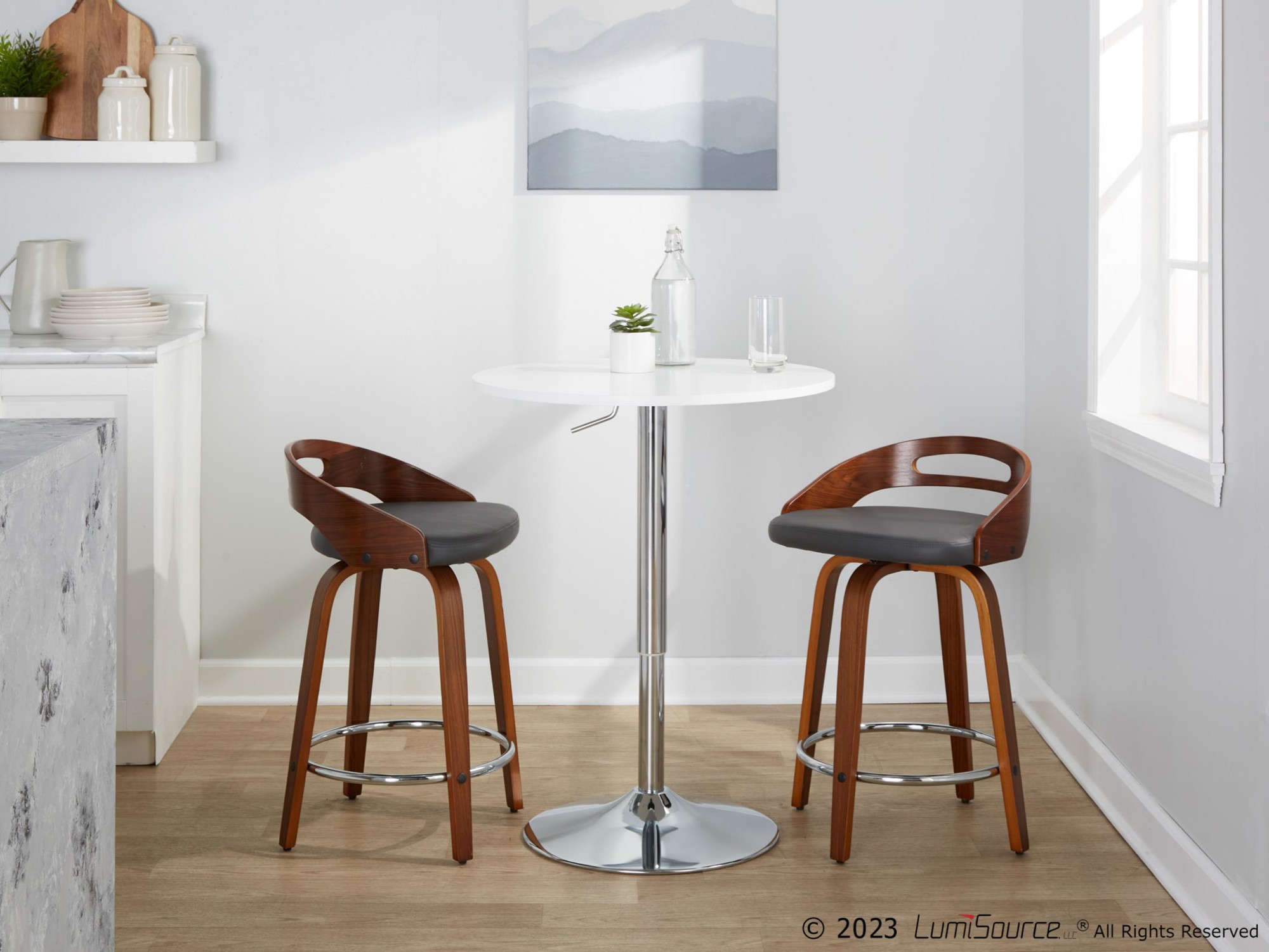 Cassis 24 Mid-Century Modern Grey Swivel Counter Stool (Set of 2) 2 Cassis 24 Mid-Century Modern Grey Swivel Counter Stool (Set of 2) - Image 2