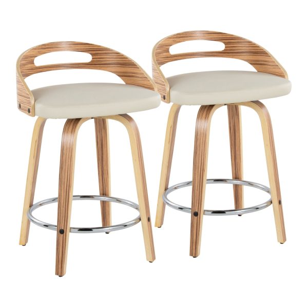 Cassis 24 Zebra Wood Cream Swivel Counter Stool Set of 2 3