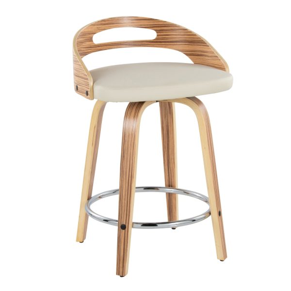 Cassis 24 Zebra Wood Cream Swivel Counter Stool Set of 2 4