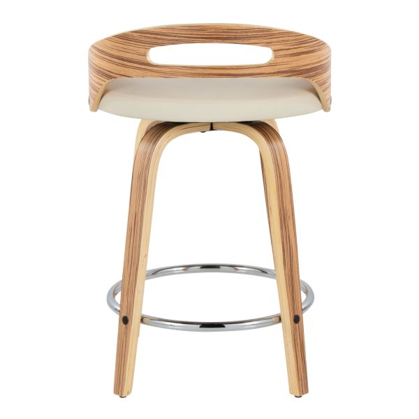 Cassis 24 Zebra Wood Cream Swivel Counter Stool Set of 2 7