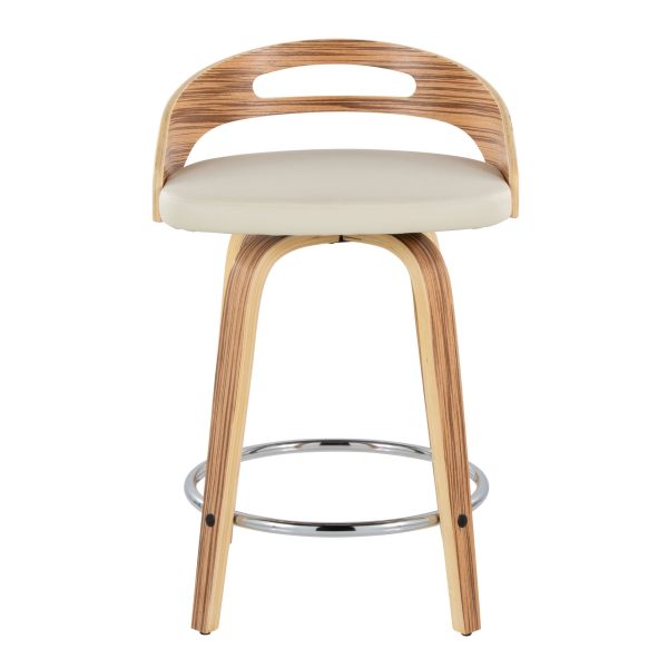 Cassis 24 Zebra Wood Cream Swivel Counter Stool Set of 2 8