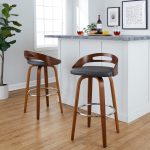 Cassis 30 Mid-Century Modern Barstool Walnut and Grey (Set of 2)
