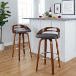 Cassis 30 Mid-Century Modern Barstool Walnut and Grey (Set of 2)
