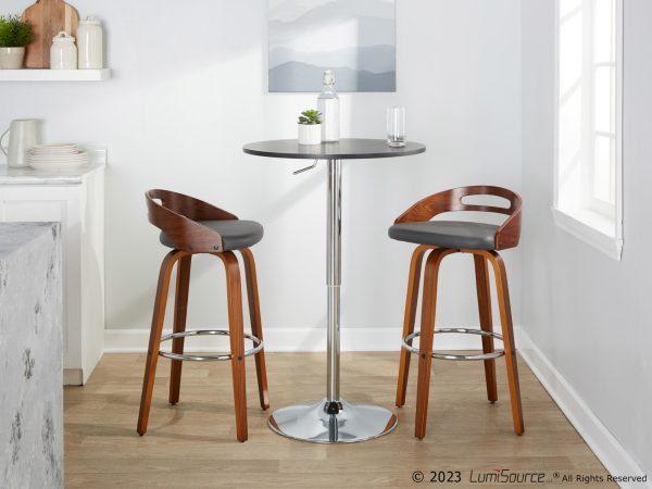 Cassis 30 Mid Century Modern Barstool Walnut and Grey Set of 2 3