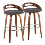 Cassis 30 Mid-Century Modern Barstool Walnut and Grey (Set of 2)