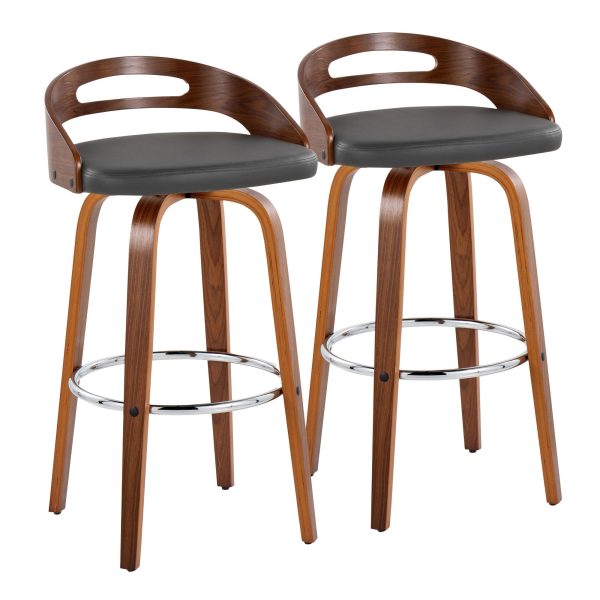 Cassis 30 Mid Century Modern Barstool Walnut and Grey Set of 2 4