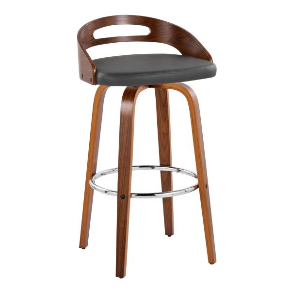 Cassis 30 Mid Century Modern Barstool Walnut and Grey Set of 2 5
