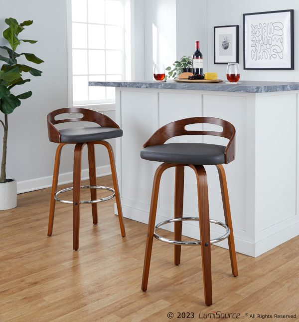 Cassis 30 Mid Century Modern Barstool Walnut and Grey Set of 2