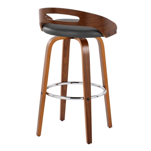 Cassis 30 Mid Century Modern Barstool Walnut and Grey Set of 2 7