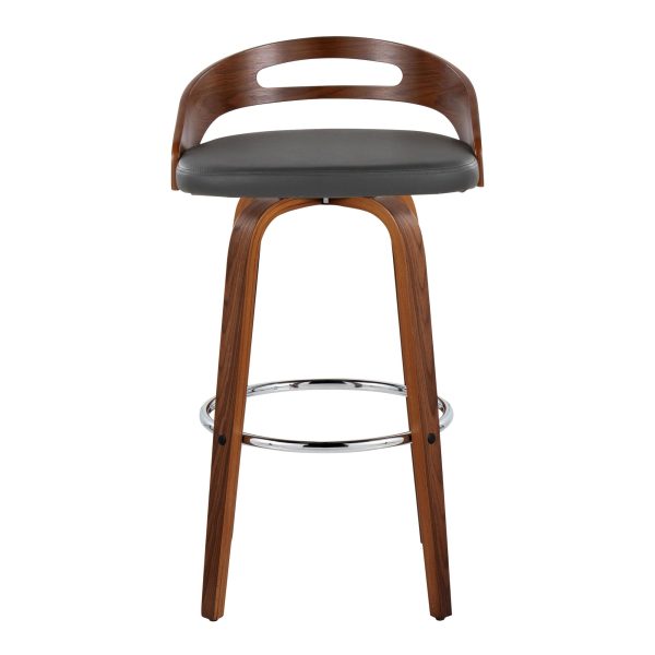 Cassis 30 Mid Century Modern Barstool Walnut and Grey Set of 2 9