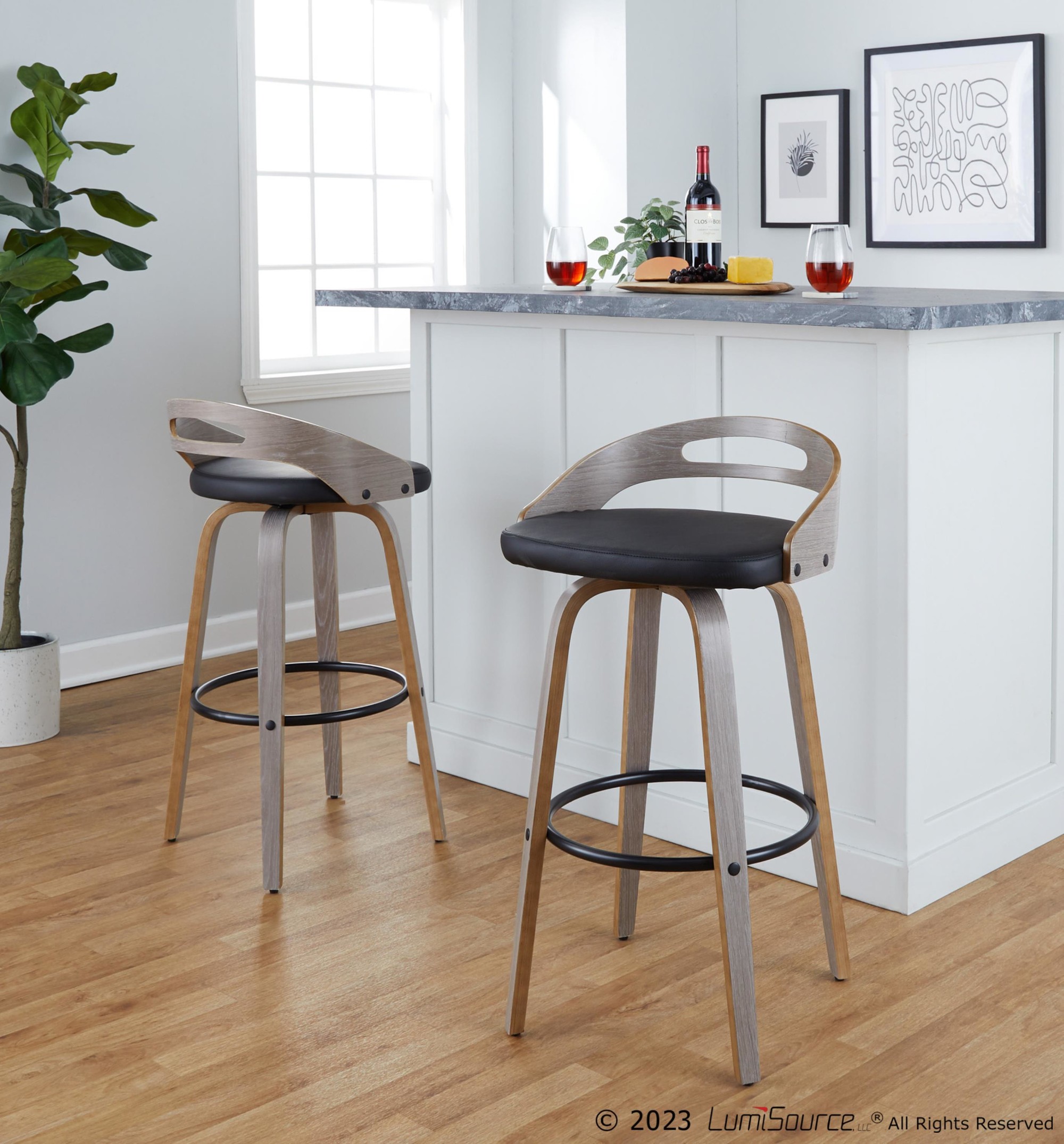 Cassis 30 Mid-Century Modern Swivel Barstool Light Grey (Set of 2) 2 Cassis 30 Mid-Century Modern Swivel Barstool Light Grey (Set of 2) - Image 2