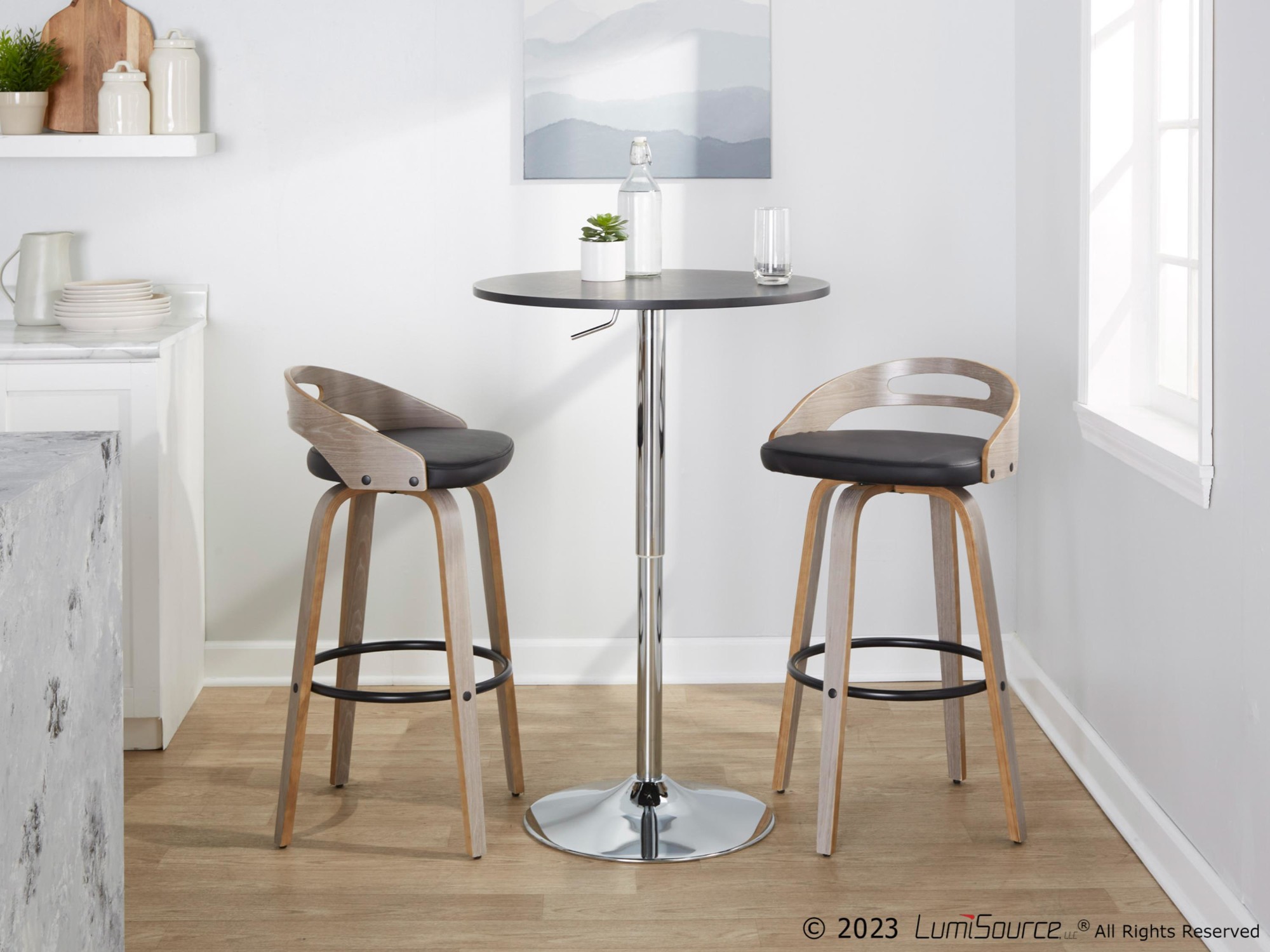 Cassis 30 Mid-Century Modern Swivel Barstool Light Grey (Set of 2) 3 Cassis 30 Mid-Century Modern Swivel Barstool Light Grey (Set of 2) - Image 3