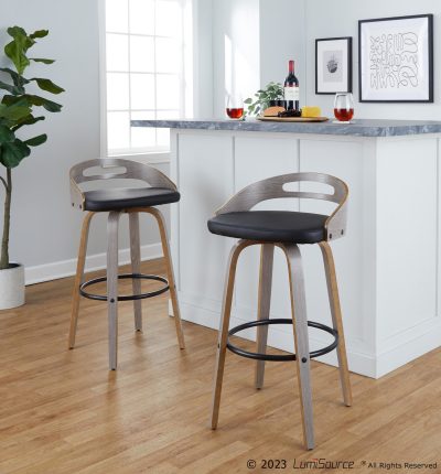 Cassis 30 Mid-Century Modern Swivel Barstool Light Grey (Set of 2)