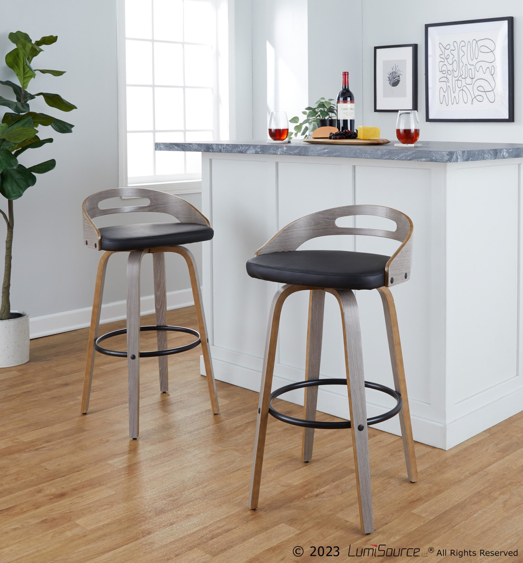 Cassis 30 Mid-Century Modern Swivel Barstool Light Grey (Set of 2) 1 Cassis 30 Mid-Century Modern Swivel Barstool Light Grey (Set of 2)