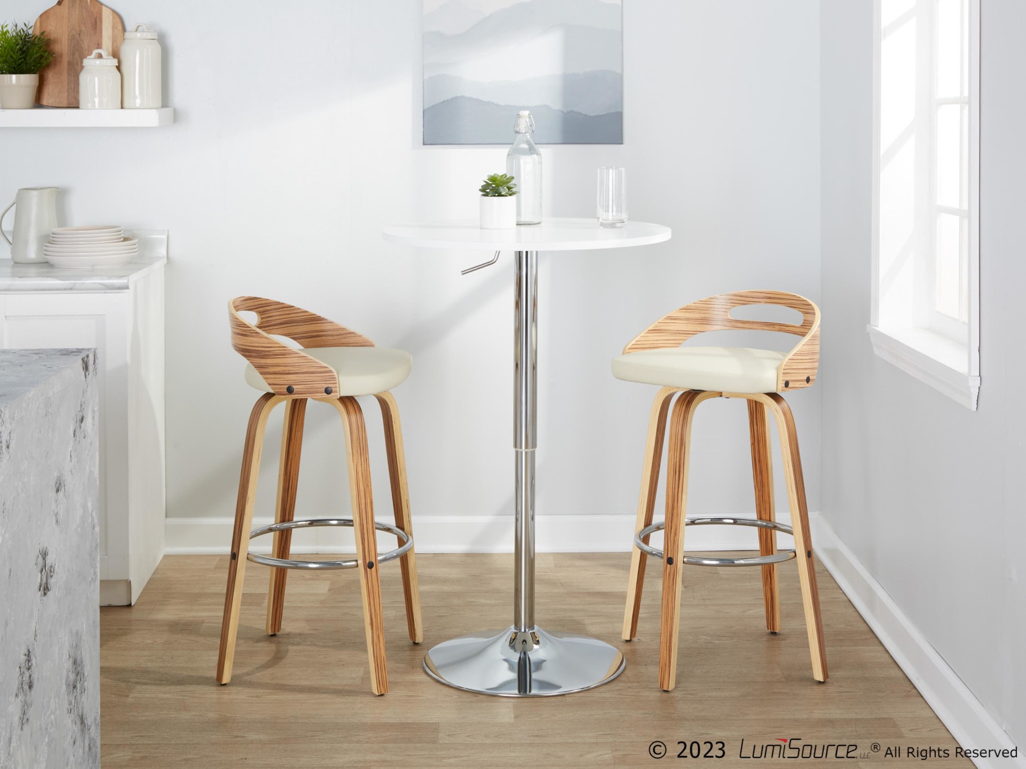 Cassis 30 Zebra Wood Cream Faux Leather Barstool (Set of 2) 3 Cassis 30 Zebra Wood Cream Faux Leather Barstool (Set of 2) - Image 3