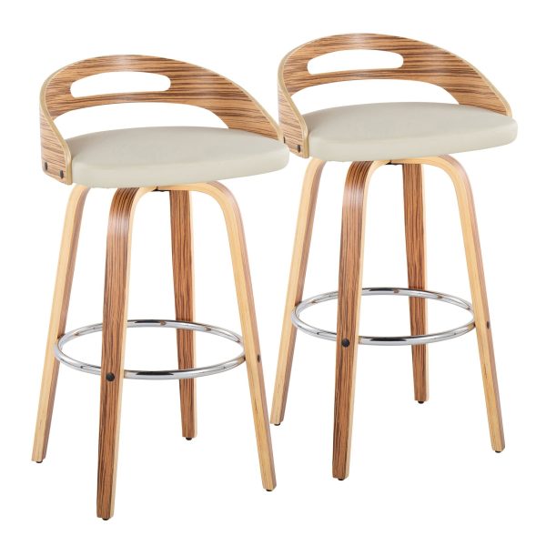 Cassis 30 Zebra Wood Cream Faux Leather Barstool Set of 2 4