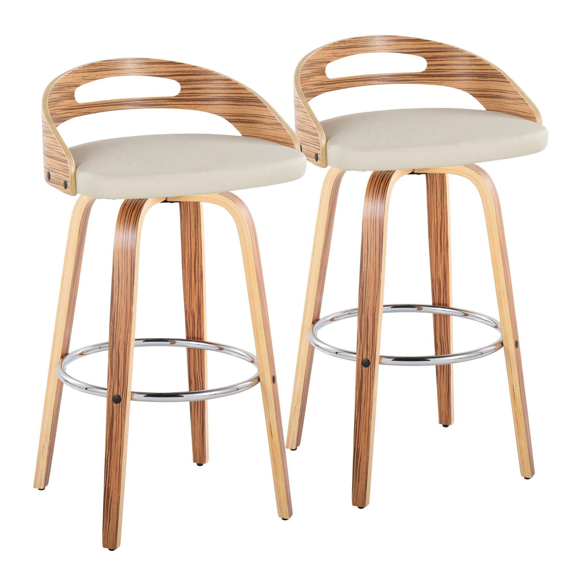 Cassis 30 Zebra Wood Cream Faux Leather Barstool (Set of 2) 5 Cassis 30 Zebra Wood Cream Faux Leather Barstool (Set of 2) - Image 5