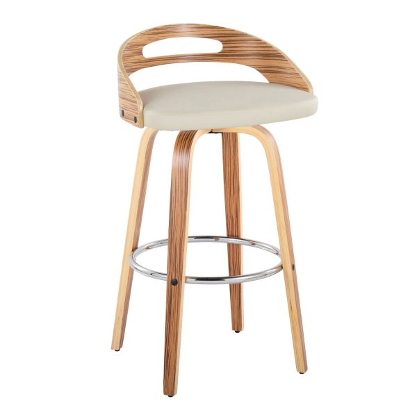 Cassis 30 Zebra Wood Cream Faux Leather Barstool Set of 2 5