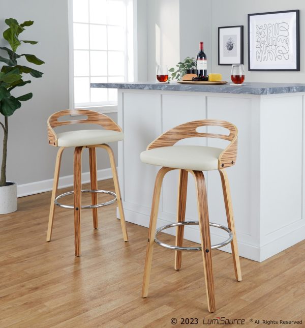 Cassis 30 Zebra Wood Cream Faux Leather Barstool Set of 2
