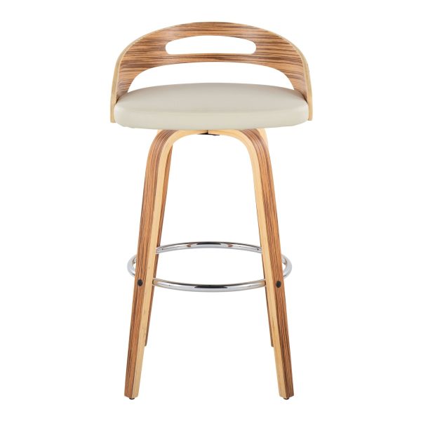 Cassis 30 Zebra Wood Cream Faux Leather Barstool Set of 2 9