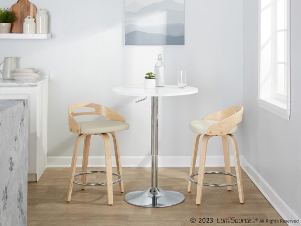 Cassis Cream Faux Leather Mid Century Modern 24 Inch Counter Stools Set of 2 1