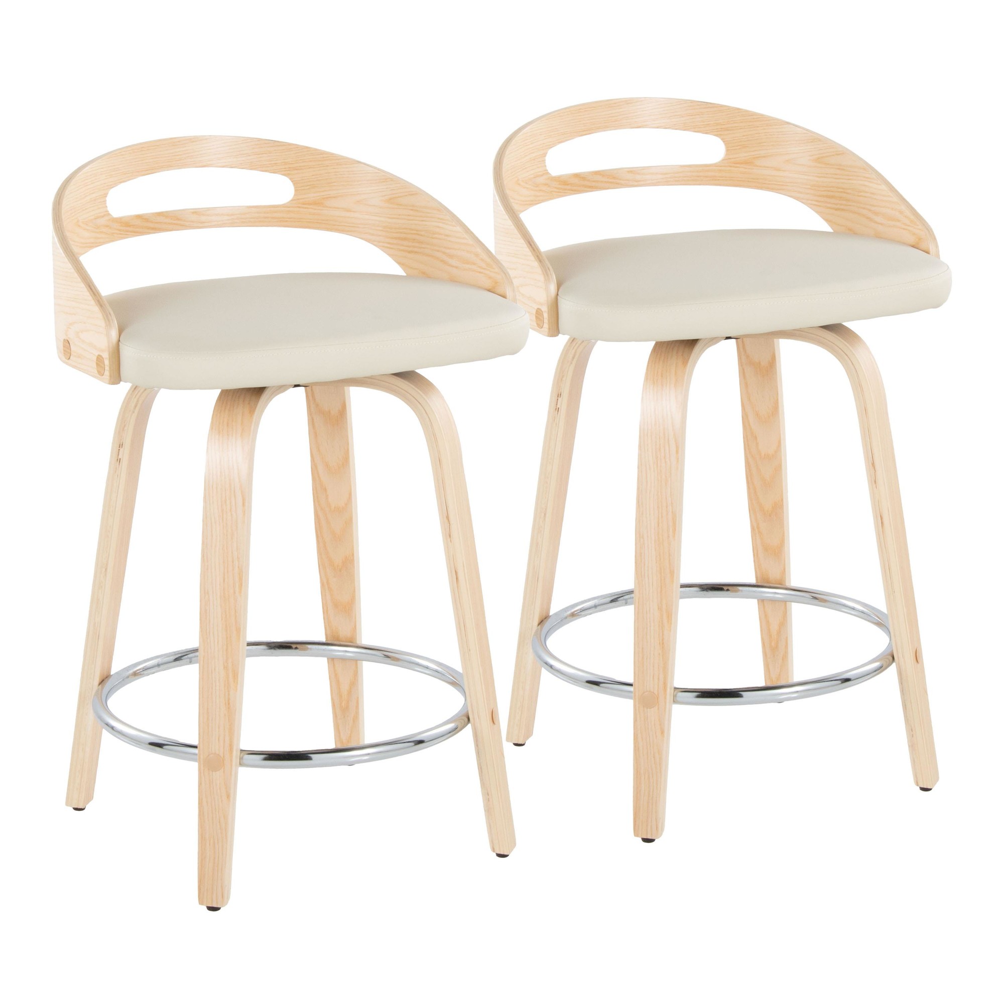Cassis Cream Faux Leather Mid-Century Modern 24-Inch Counter Stools (Set of 2) 3 Cassis Cream Faux Leather Mid-Century Modern 24-Inch Counter Stools (Set of 2) - Image 3