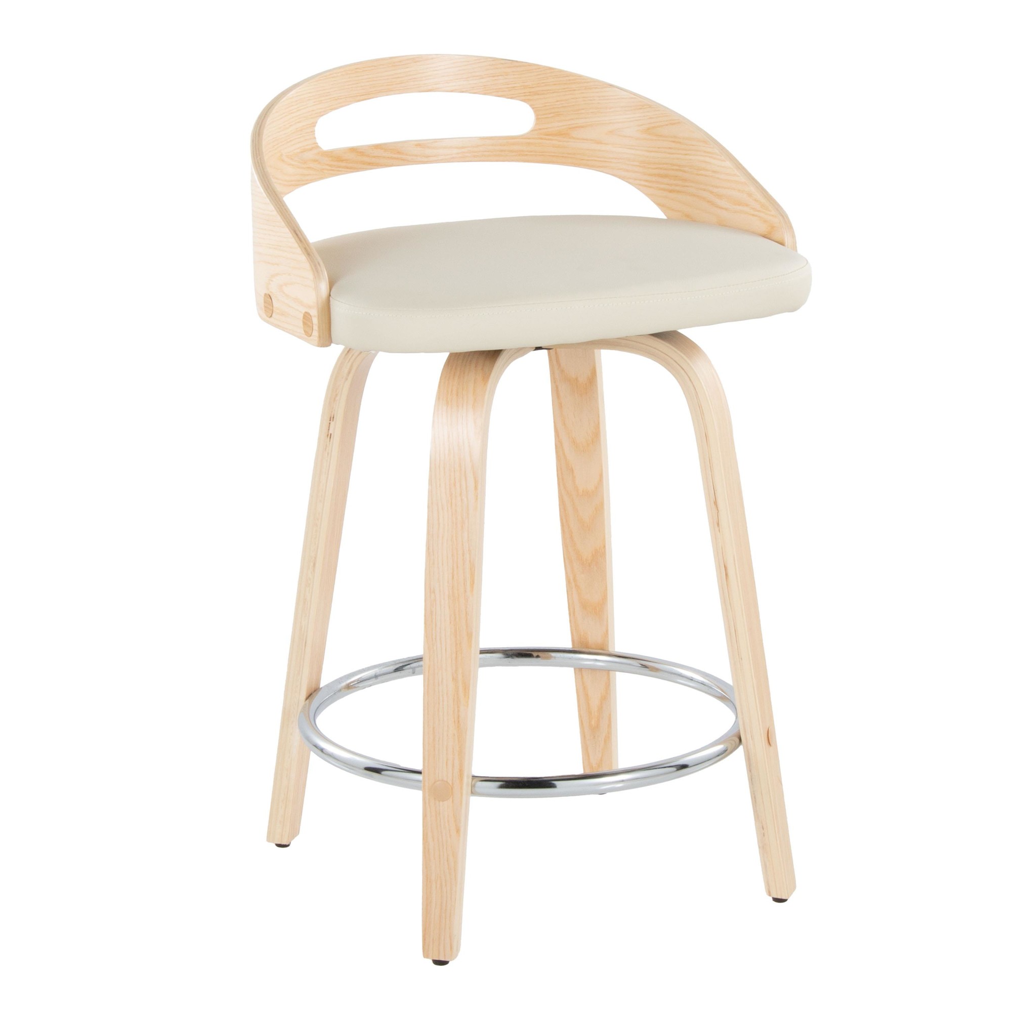 Cassis Cream Faux Leather Mid-Century Modern 24-Inch Counter Stools (Set of 2) 4 Cassis Cream Faux Leather Mid-Century Modern 24-Inch Counter Stools (Set of 2) - Image 4