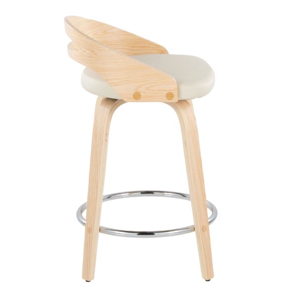 Cassis Cream Faux Leather Mid Century Modern 24 Inch Counter Stools Set of 2 5