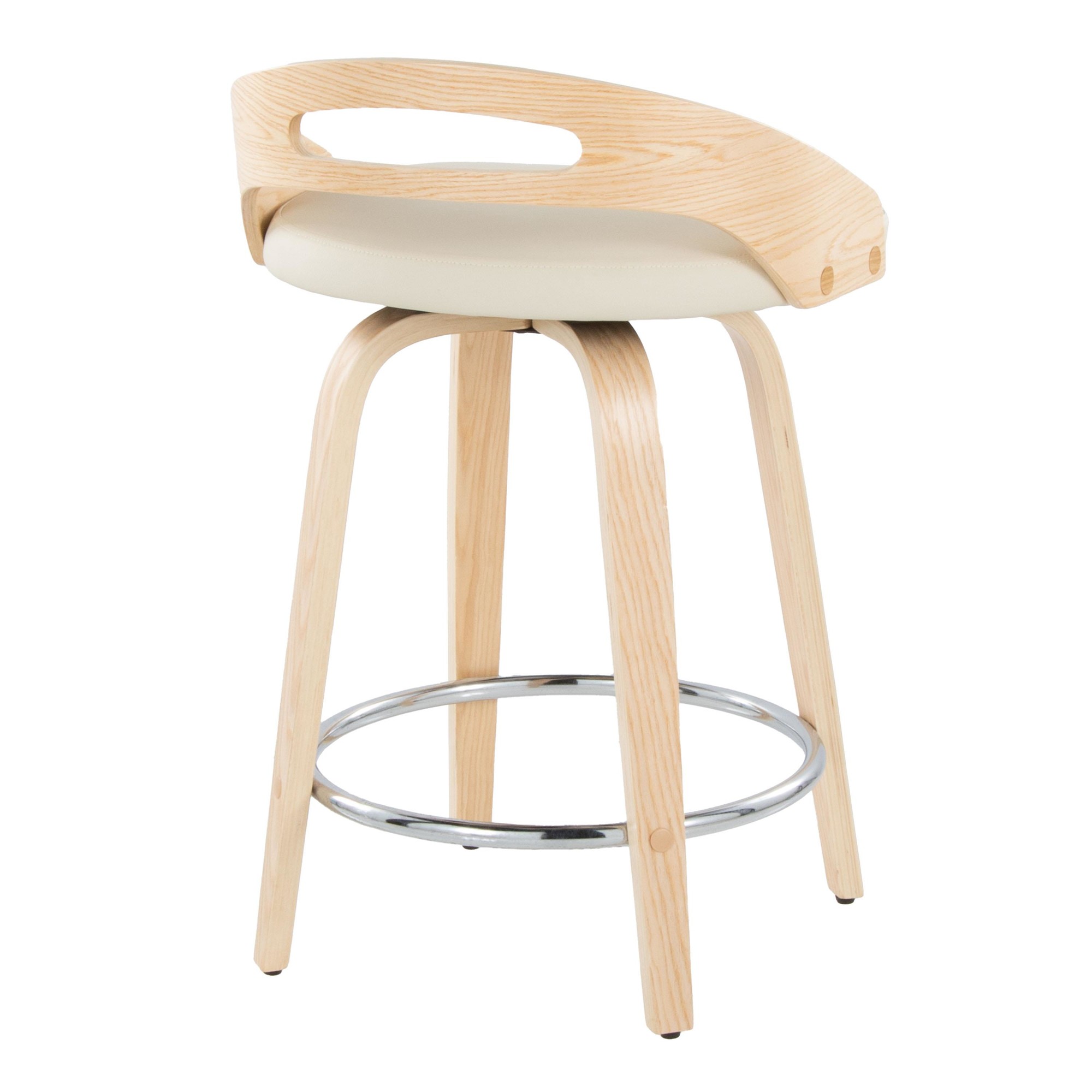 Cassis Cream Faux Leather Mid-Century Modern 24-Inch Counter Stools (Set of 2) 6 Cassis Cream Faux Leather Mid-Century Modern 24-Inch Counter Stools (Set of 2) - Image 6