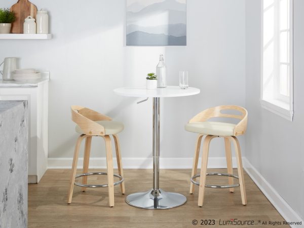Cassis Cream Faux Leather Mid Century Modern 24 Inch Counter Stools Set of 2