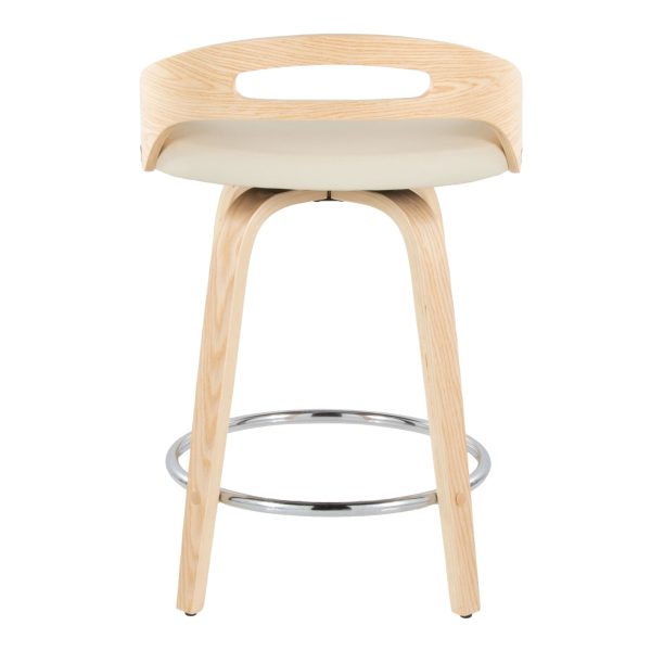 Cassis Cream Faux Leather Mid Century Modern 24 Inch Counter Stools Set of 2 7