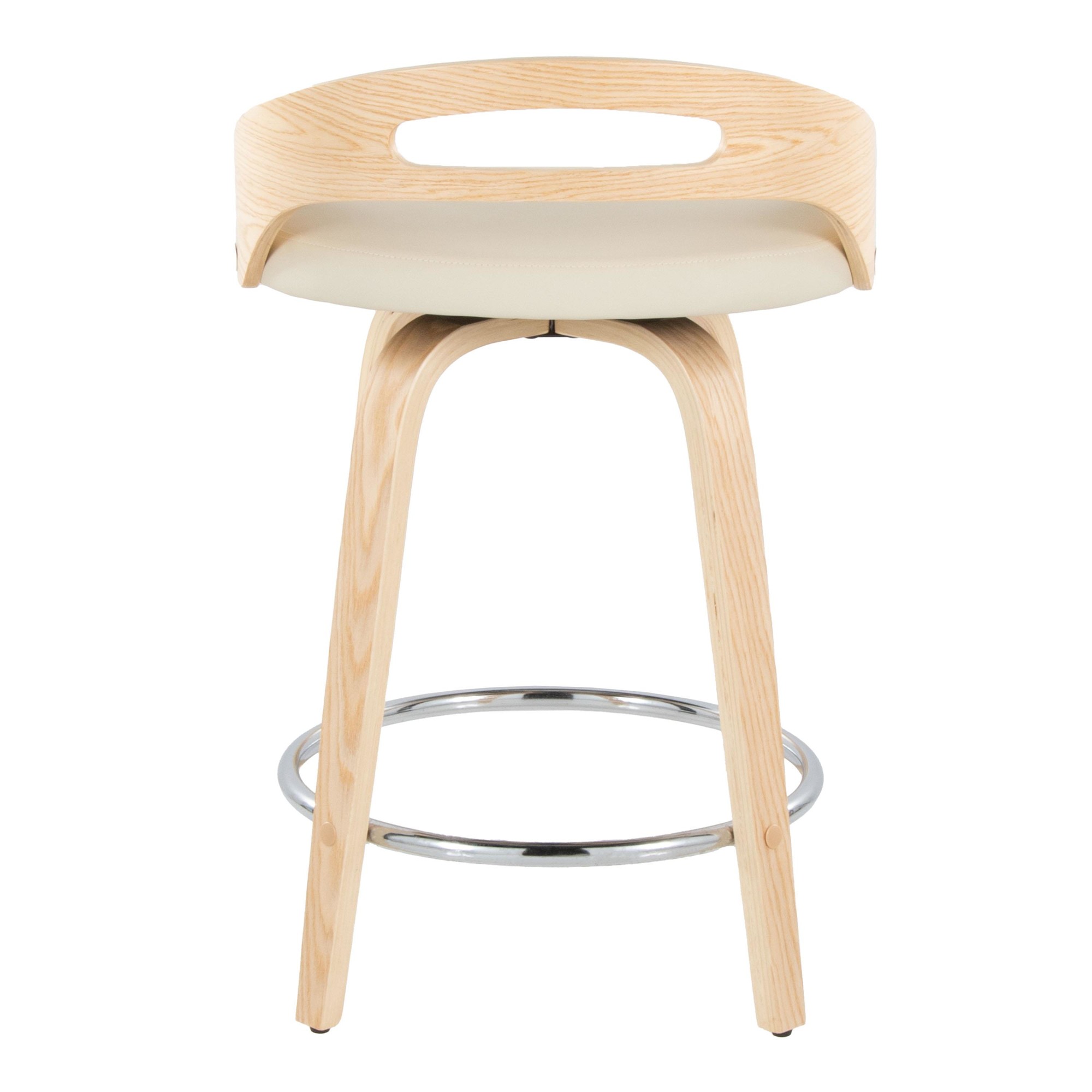 Cassis Cream Faux Leather Mid-Century Modern 24-Inch Counter Stools (Set of 2) 7 Cassis Cream Faux Leather Mid-Century Modern 24-Inch Counter Stools (Set of 2) - Image 7