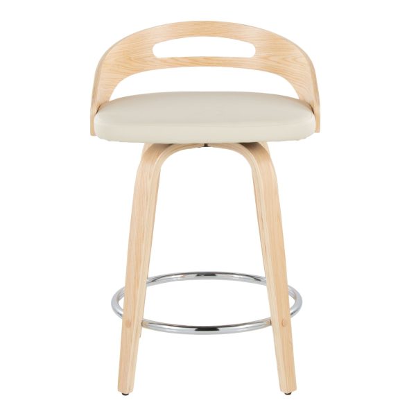 Cassis Cream Faux Leather Mid Century Modern 24 Inch Counter Stools Set of 2 8