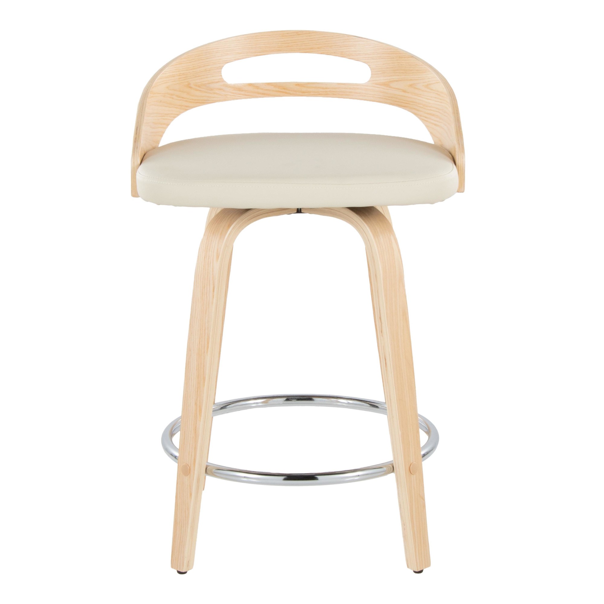 Cassis Cream Faux Leather Mid-Century Modern 24-Inch Counter Stools (Set of 2) 8 Cassis Cream Faux Leather Mid-Century Modern 24-Inch Counter Stools (Set of 2) - Image 8