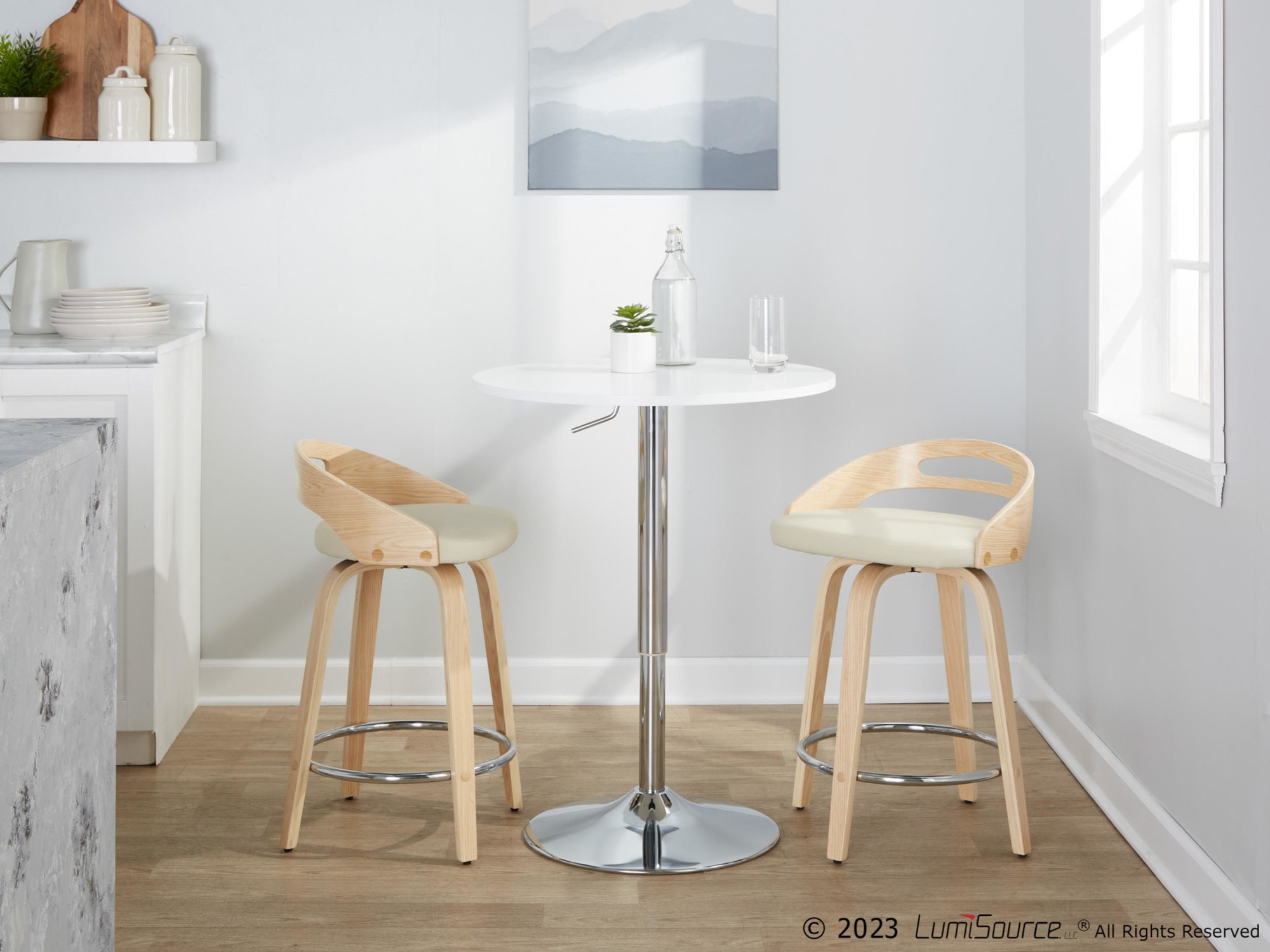 Cassis Cream Faux Leather Mid-Century Modern 24-Inch Counter Stools (Set of 2) 1 Cassis Cream Faux Leather Mid-Century Modern 24-Inch Counter Stools (Set of 2)