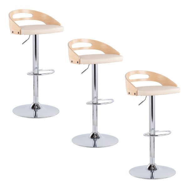 Cassis Cream Faux Leather Mid Century Modern Barstool Set of 3 13