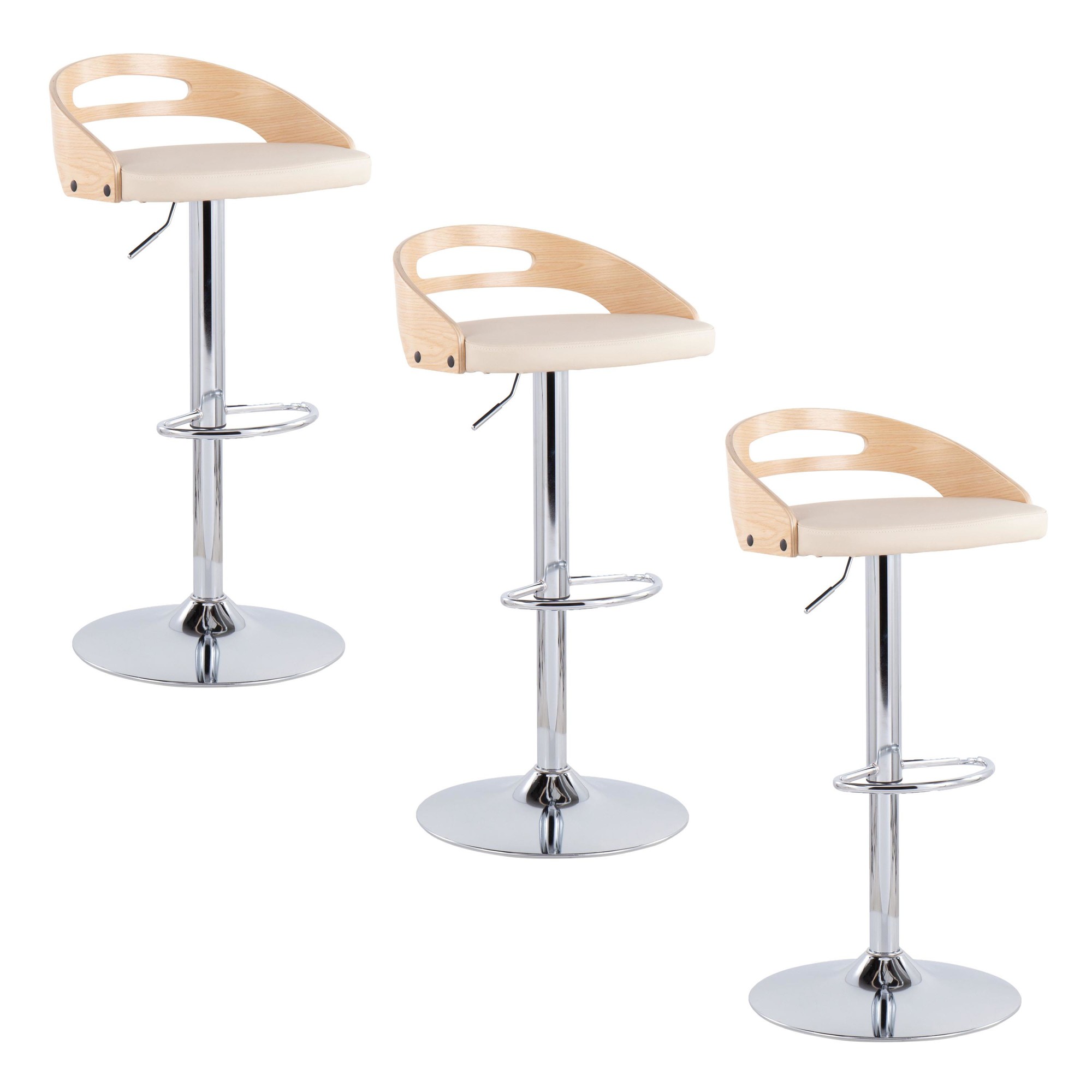 Cassis Cream Faux Leather Mid-Century Modern Barstool (Set of 3) 14 Cassis Cream Faux Leather Mid-Century Modern Barstool (Set of 3) - Image 14