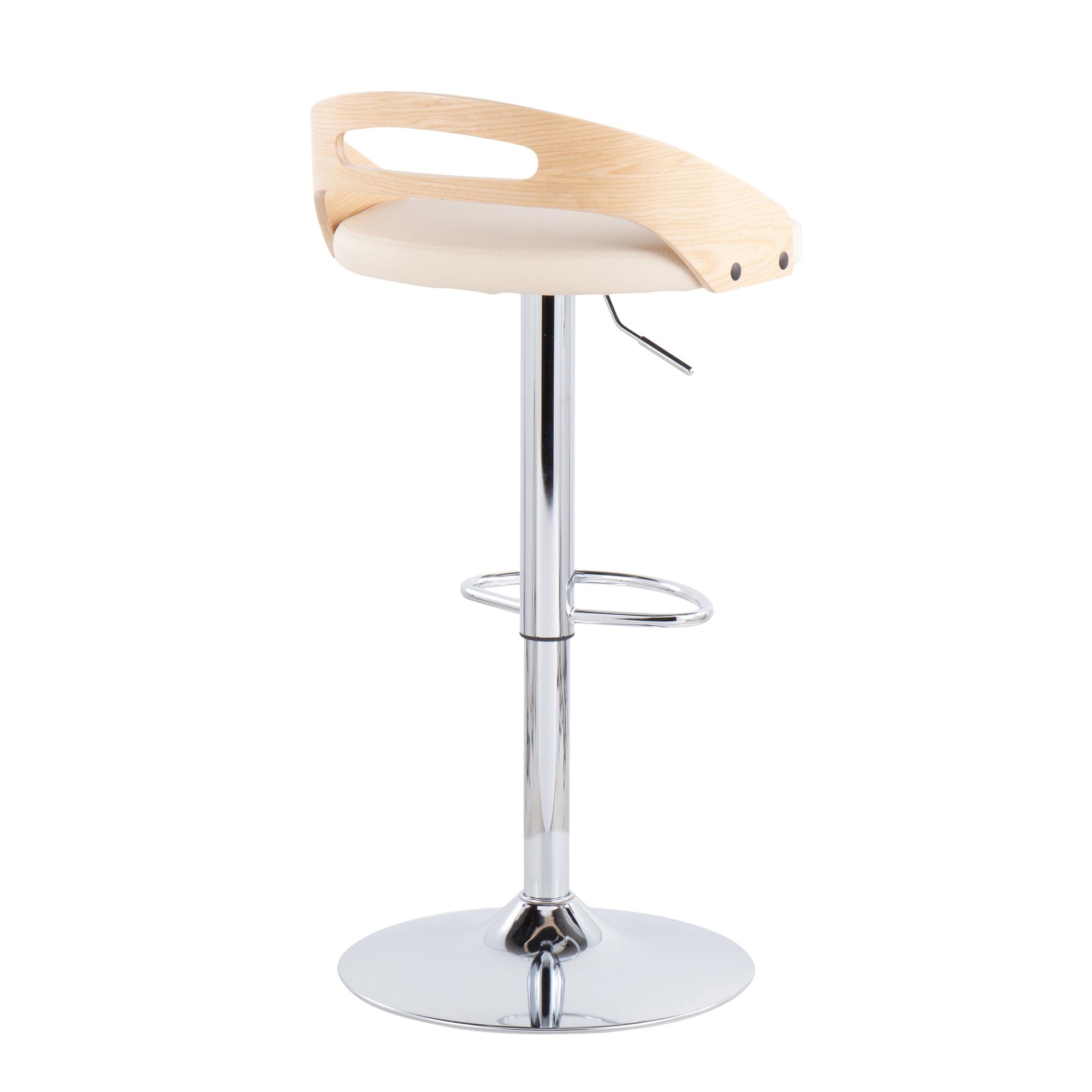 Cassis Cream Faux Leather Mid-Century Modern Barstool (Set of 3) 7 Cassis Cream Faux Leather Mid-Century Modern Barstool (Set of 3) - Image 7