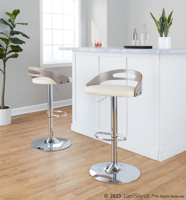 Cassis Cream Faux Leather Mid Century Modern Barstools Set of 2 1