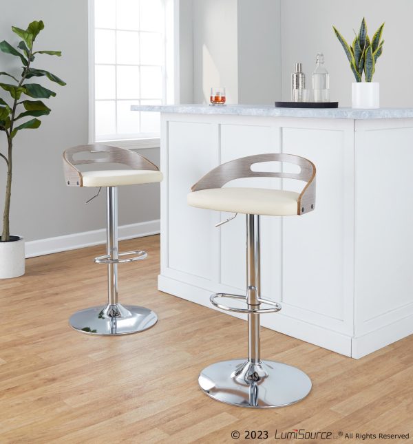 Cassis Cream Faux Leather Mid Century Modern Barstools Set of 2